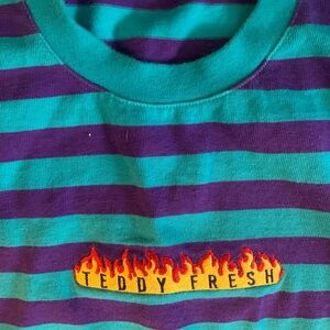 Teddy Fresh Women’s Striped Purple and Teal Shirt